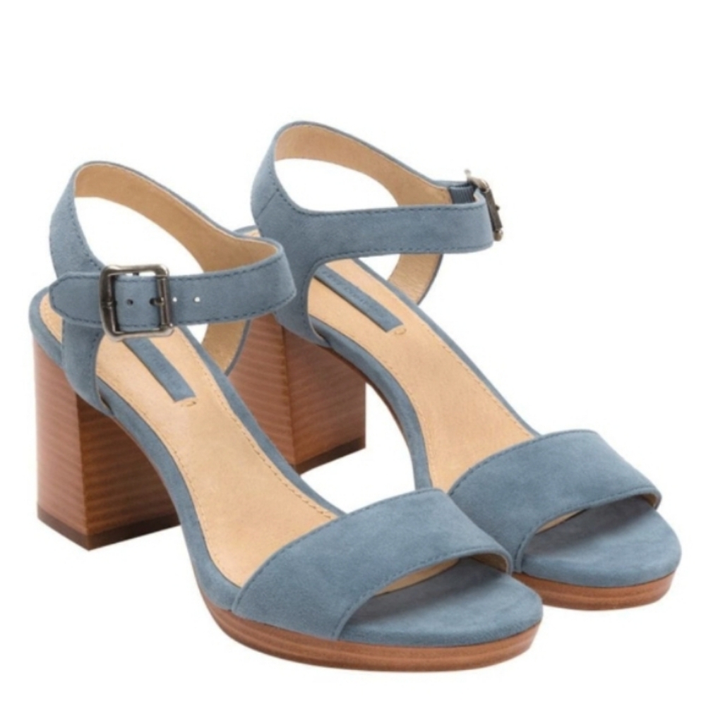 Frye Blue Suede Block Heel Sandals